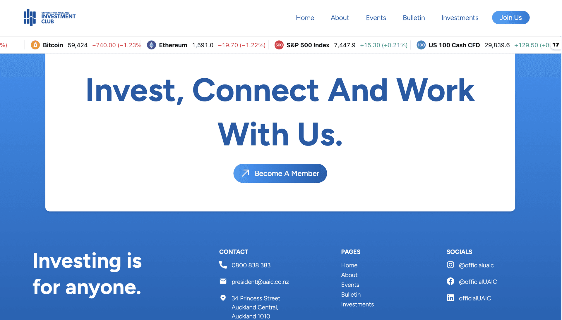 UOA Investment Club Website as Project Lead